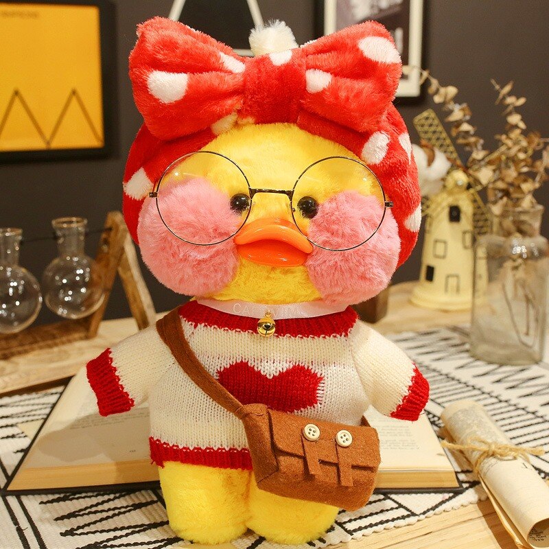 30cm Kawaii LaLafanfan Coffee Yellow Duck Plush Toy Cute Soft Stuffed Duck Dolls Animal Wearing Clothes 3 - Lalafanfan Shop