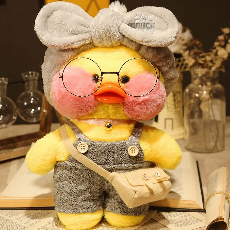 30cm Kawaii LaLafanfan Coffee Yellow Duck Plush Toy Cute Soft Stuffed Duck Dolls Animal Wearing Clothes - Lalafanfan Shop
